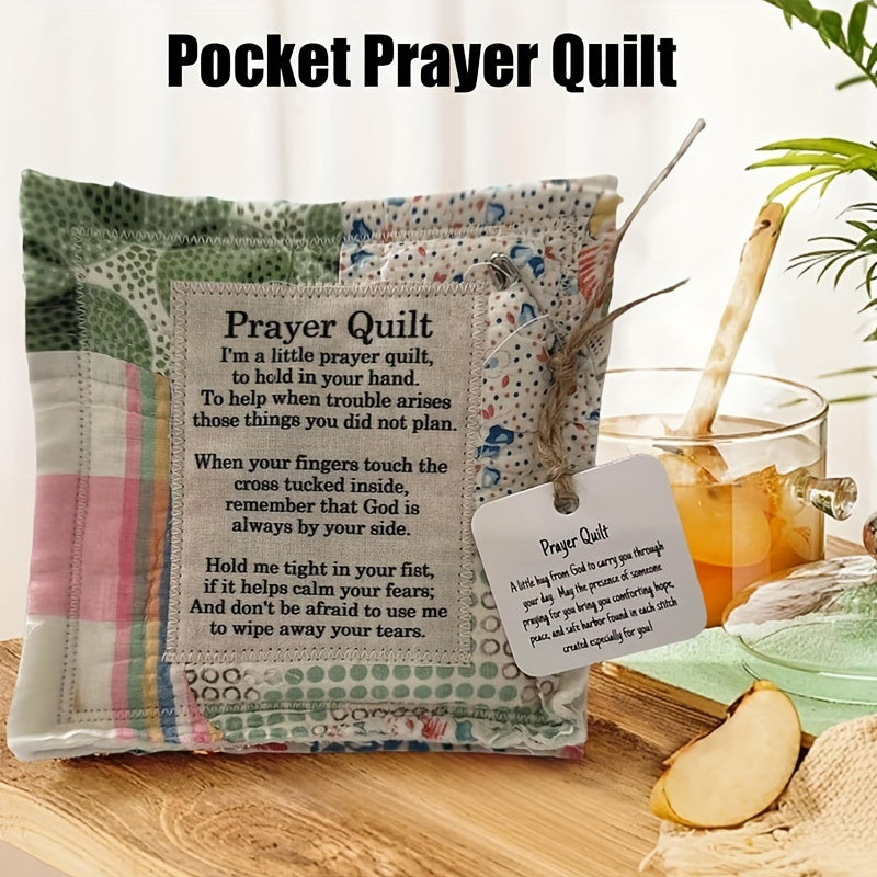 Mini Prayer Quilt with Cross Portable Scripture Blanket for Christmas Gift