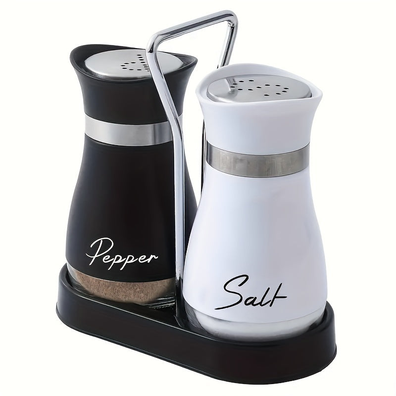 Salt and Pepper Shaker Set with Glass Bottom Bottles and Stand for Kitchen and Camping