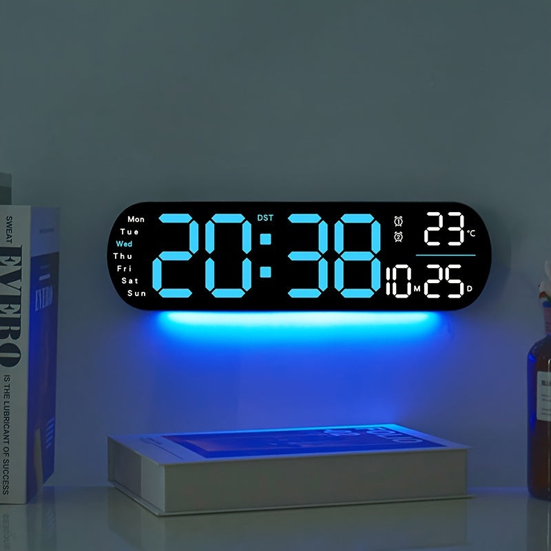 Digital Wall Clock with Remote Control 13.7 Inch Large LED Display Dual Alarms Auto Dimmable Night Light