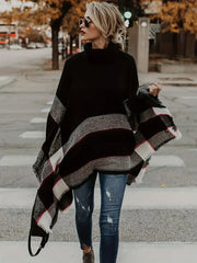 Plus Size Women's Acrylic Plaid Oversized Batwing Sweater Coat Autumn Winter Casual Layering
