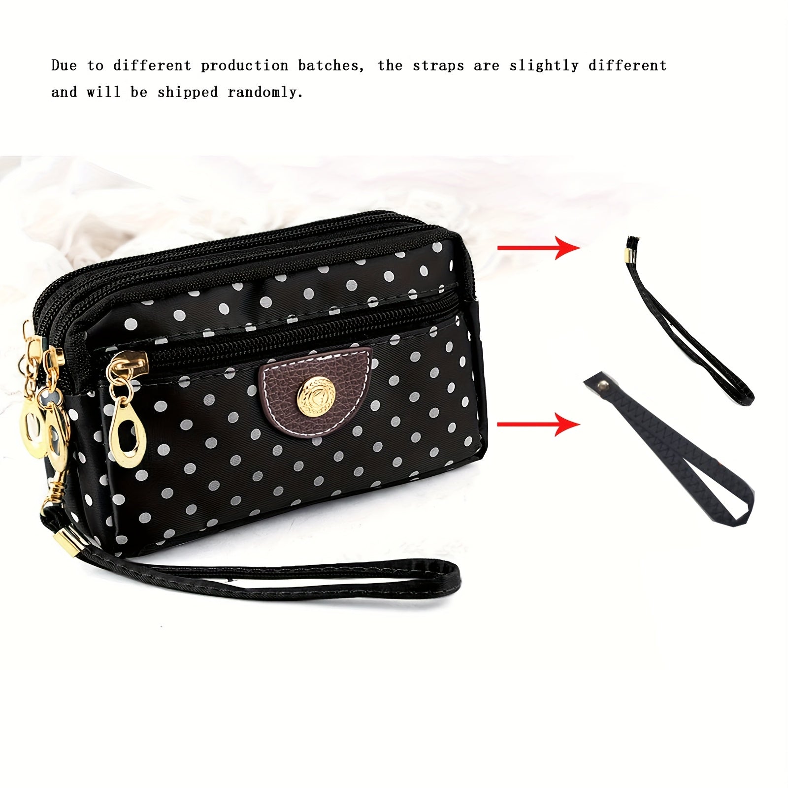 Women's Nylon Clutch Wallet with Polka Dot Pattern, Zipper Pockets, Mixed Colors
