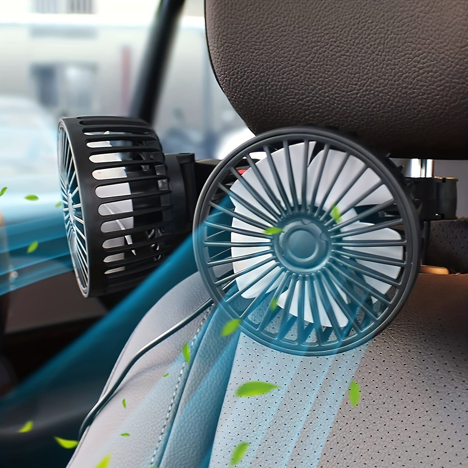 Rear Seat Car Fan Dual-Head Adjustable Airflow Multi-Speed Ventilation