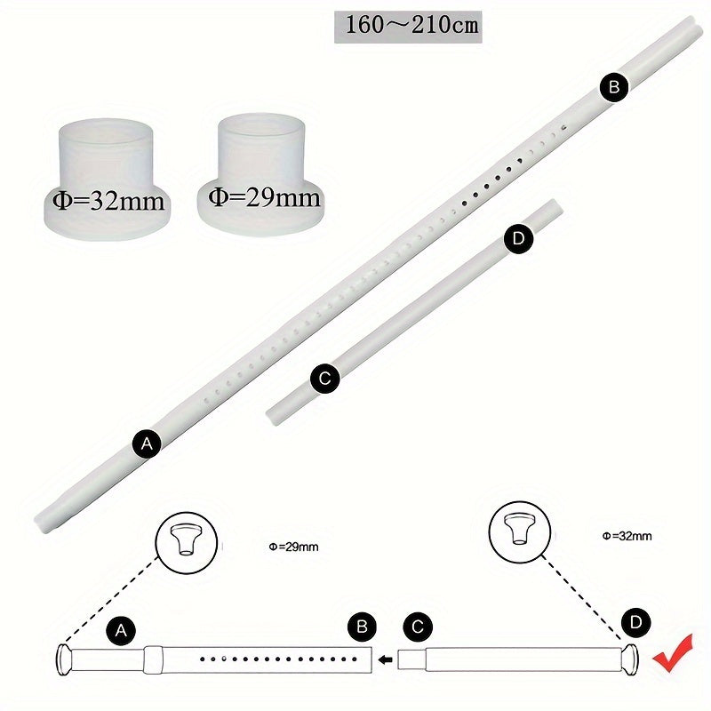 Heavy Duty Adjustable Metal Tension Curtain Rod for Shower Room Divider Window