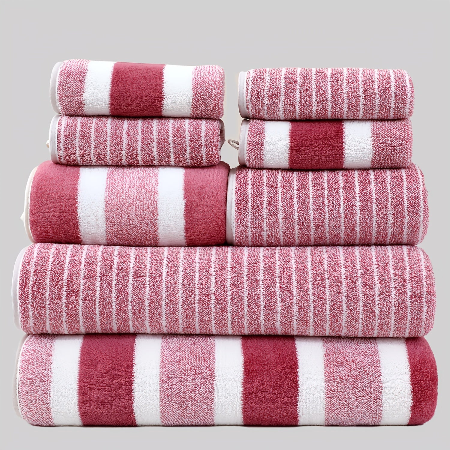 8-Piece Sports Bath Towel Set Narrow Stripes Includes 2 Large 2 Medium 4 Square Towels for Bathroom Spa Fitness