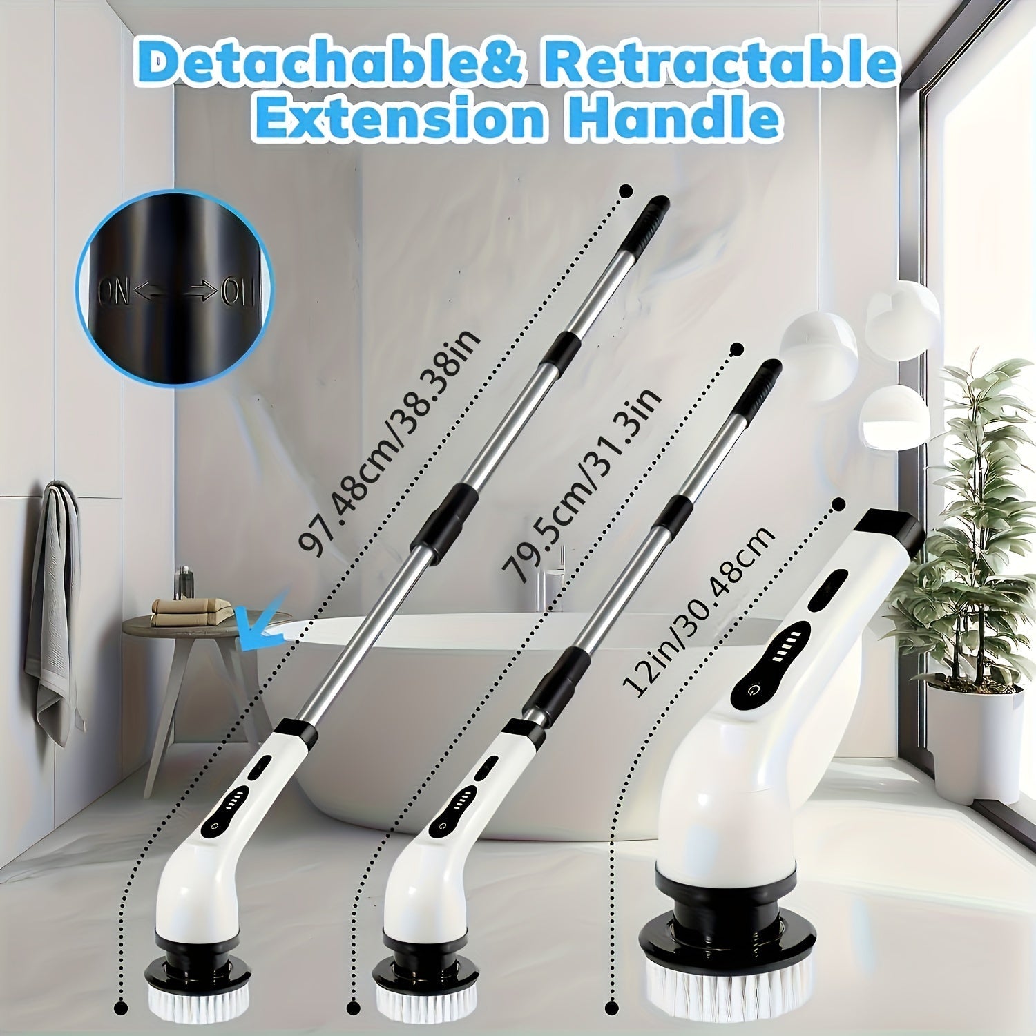 Electric Cleaning Brush with Rotating Floor Wash, 7 Brush Heads, Adjustable Handle