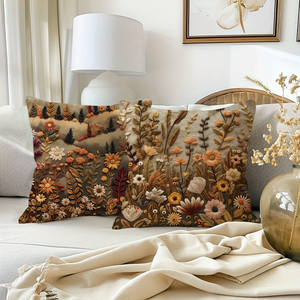 Boho Autumn Wildflower Throw Pillow Covers 45.72x45.72 cm Floral Leaf Outdoor Couch Sofa
