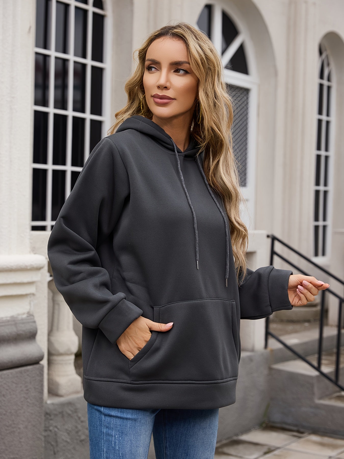 Plus Size Women's Oversized Hoodie Cotton Casual Pullover with Front Pockets