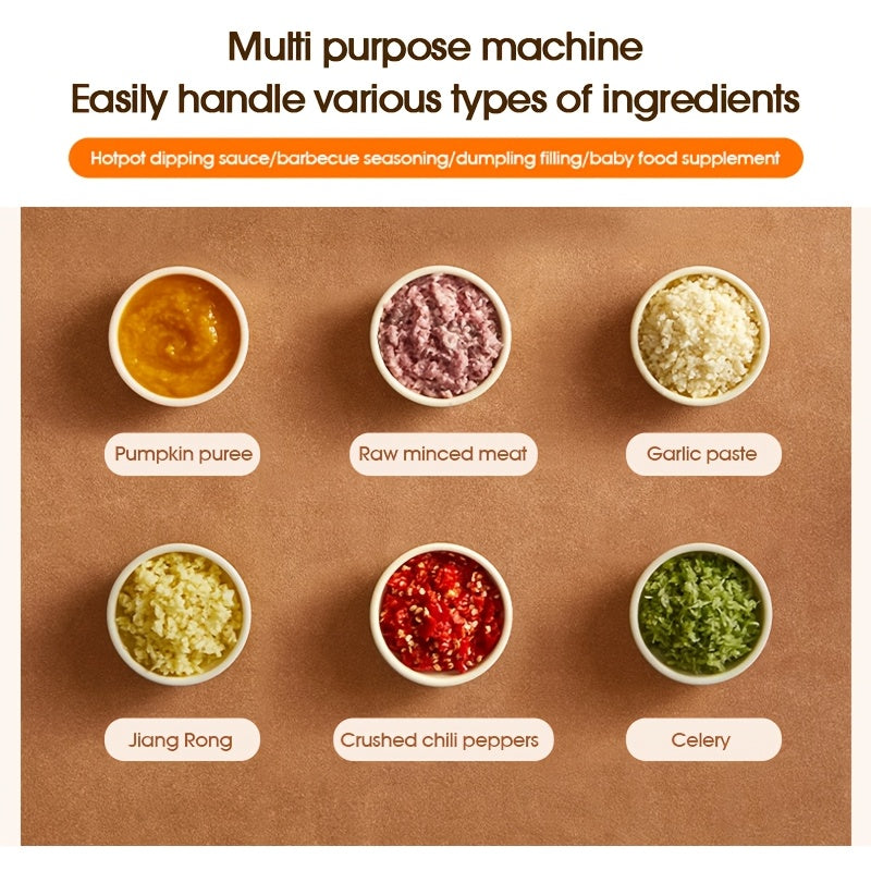 Stainless steel 3-tiltli pichoq bilan mini elektr sarimsoq bosish va maydalash. Tuzilishi, maydalash va kubiklash uchun USB bilan quvvatlanadigan oshxona mikseri. Type-C zaryadlash, o'tlar uchun ko'p maqsadli.