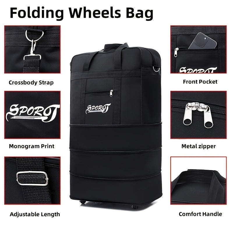 Katta hajmli yig‘iladigan sayohat sumkasi, suv o'tkazmaydigan Oxford sport sumkasi, aylanadigan g‘ildiraklar bilan