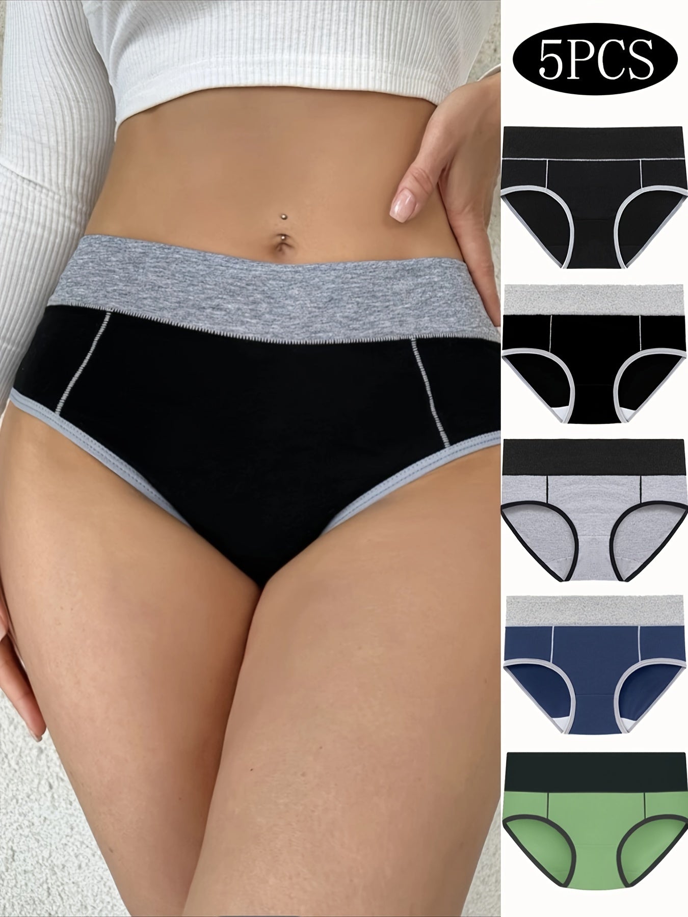Pack de 5 braguitas de algodón para mujer, ropa interior transpirable, elástica y sin costuras