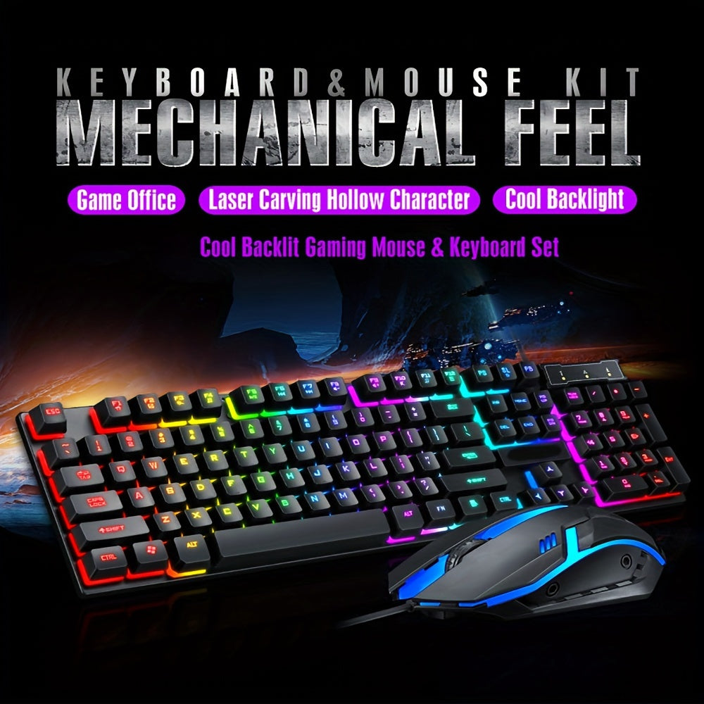 Ergonomic Mechanical Keyboard and Gaming Mouse Combo with LED Backlight and Hollow Design