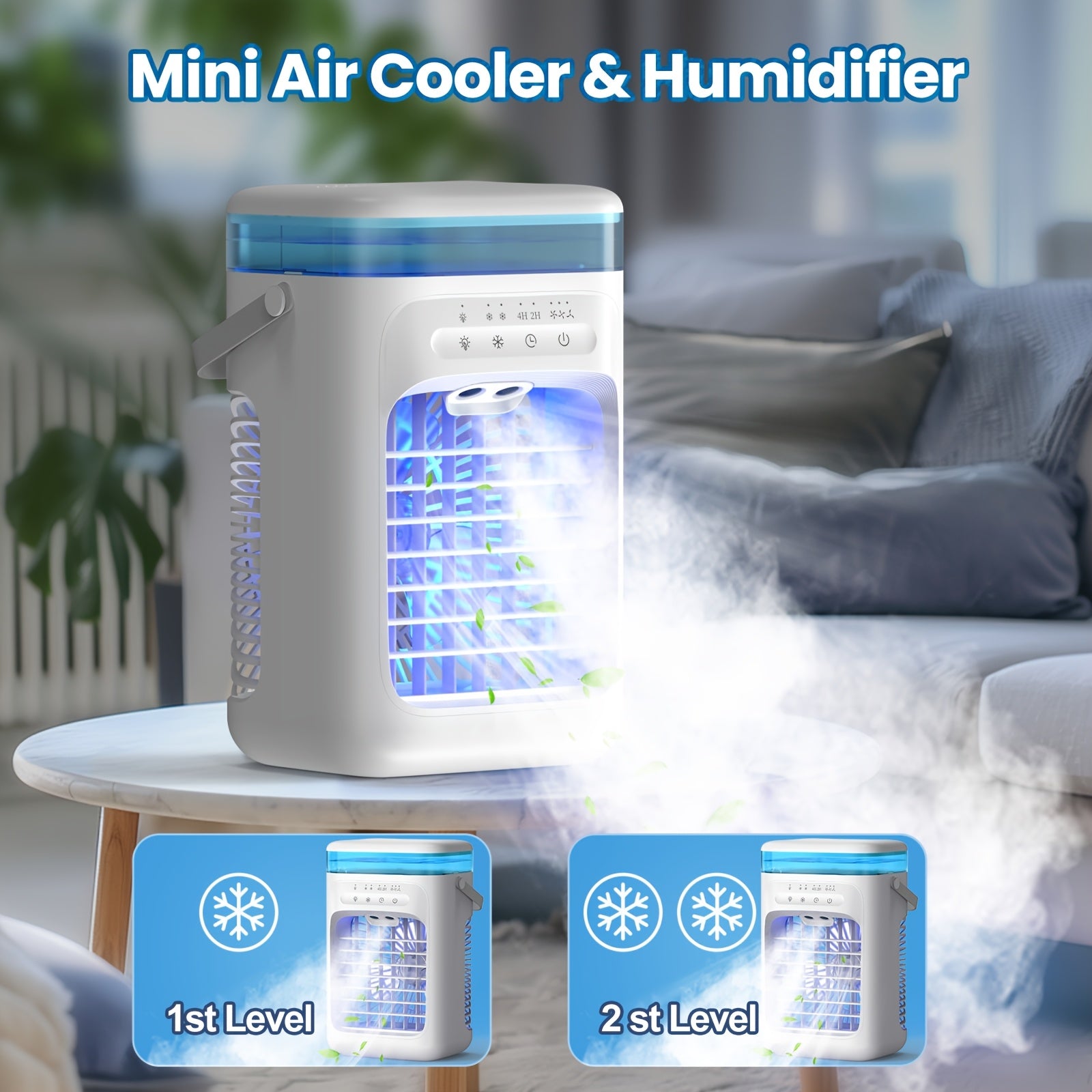 Portable desktop air conditioner fan with dual spray for home bedroom camping travel