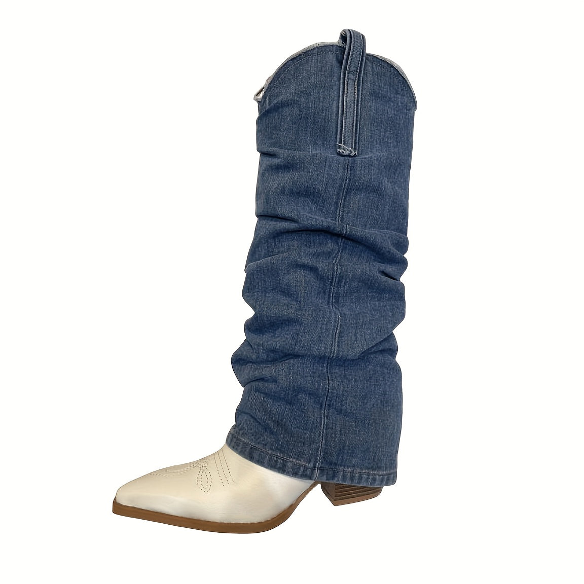 Ayollar uchun Camo print Western chiroqlari kvadrat barmoqli, qalin o'rta poyabzal, tizzaga qadar uzunlikdagi poyabzal