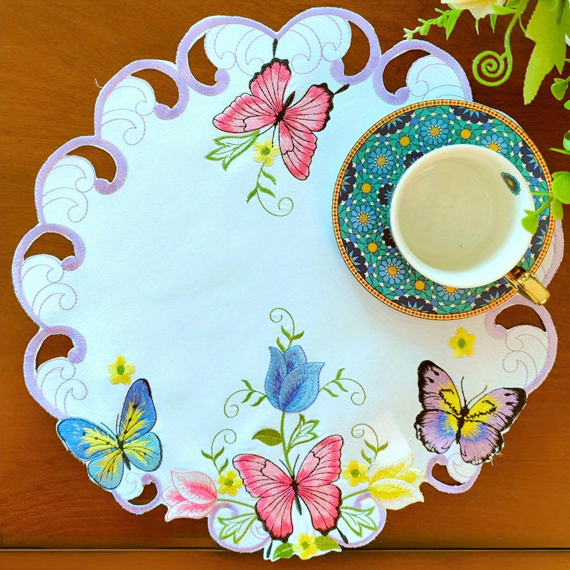 Polyester Table Runner with Butterfly and Flower Embroidery for Home Party Decor