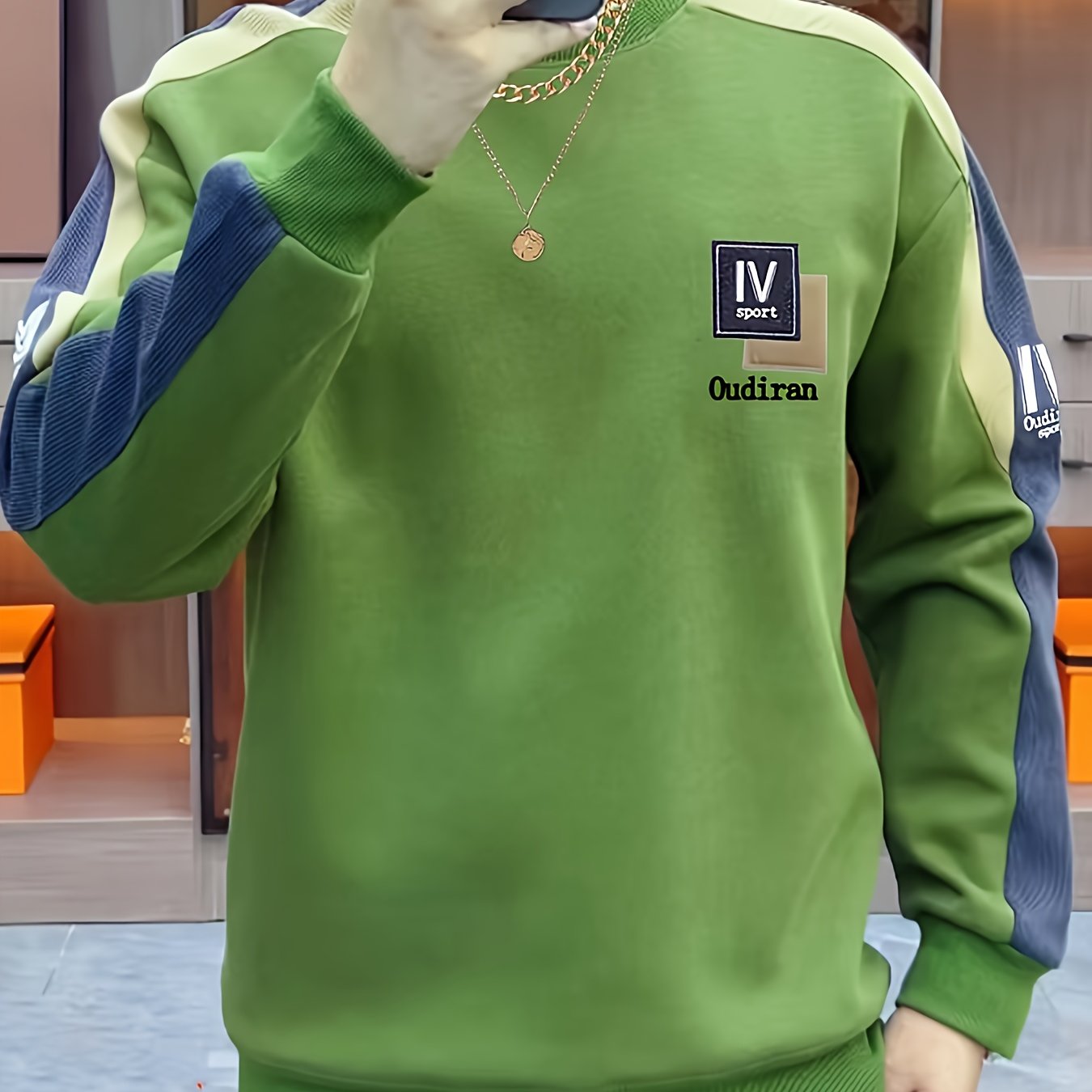 Ayollar uchun rang blokli krujkali kofta, uzun qoʻl, kundalik, pullover, polyester aralashmasi, kuz bahor