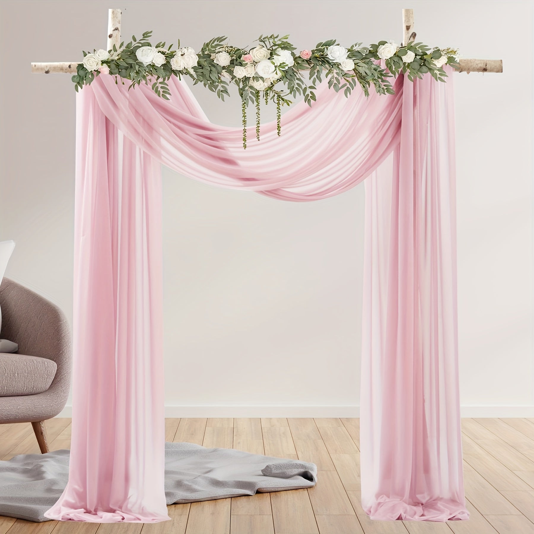 Polyester Sheer Fabric Draping Panel for Wedding Arch Backdrop Curtain Voile for Ceremony and Party Decor