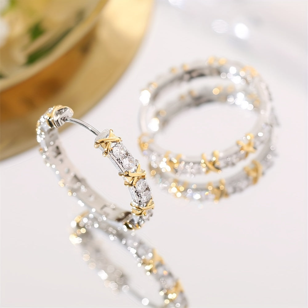 Bohemian Zirconia Hoop Earrings for Women with Copper Embellishments