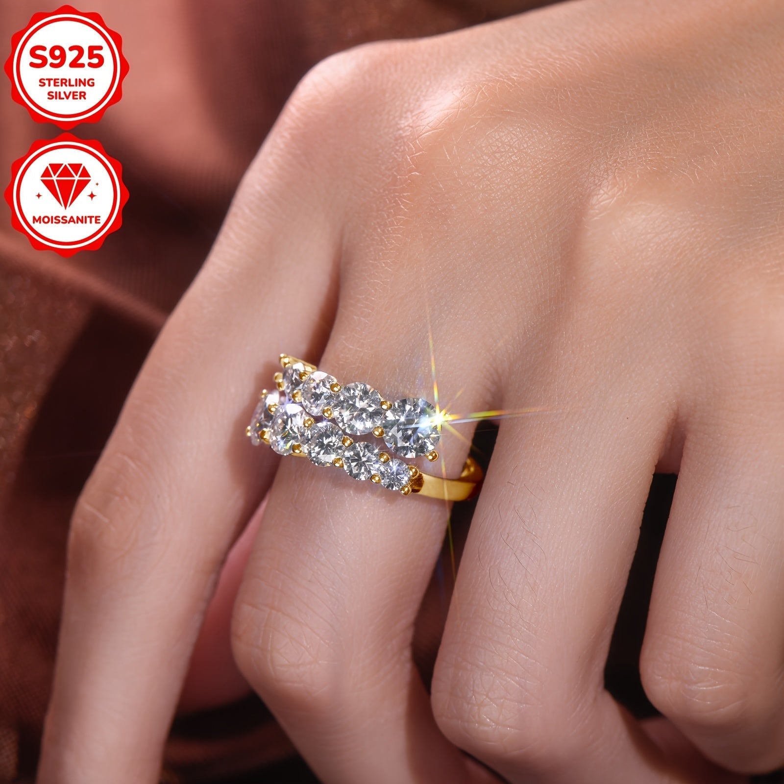 Women's Moissanite Engagement Ring Sterling Silver Twist Double Head Design