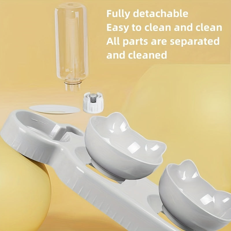 Egilib tushirilgan dizayn va tortishish bilan suv idishi bilan avtomatik hayvonlar uchun oziqlantiruvchi, itlar va mushuklar uchun