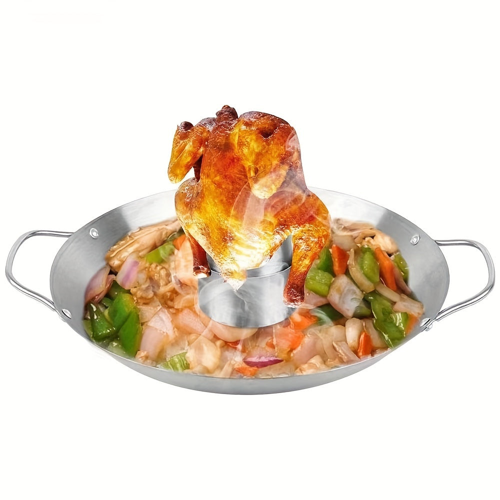 Stainless Steel Chicken Roaster Rack with Dual Handles Vertical BBQ Stand for Outdoor and Kitchen Use