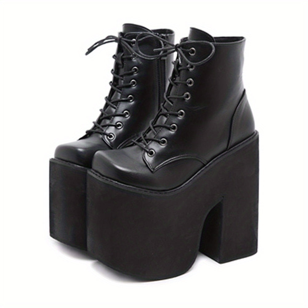 Women's Punk Platform Ankle Boots Solid Color Zipper Motorcycle Shoes