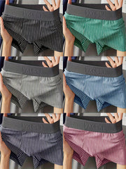 Men's Breathable Seamless Stretch Boxer Briefs Set of 3 Multicolor Striped Trunks
