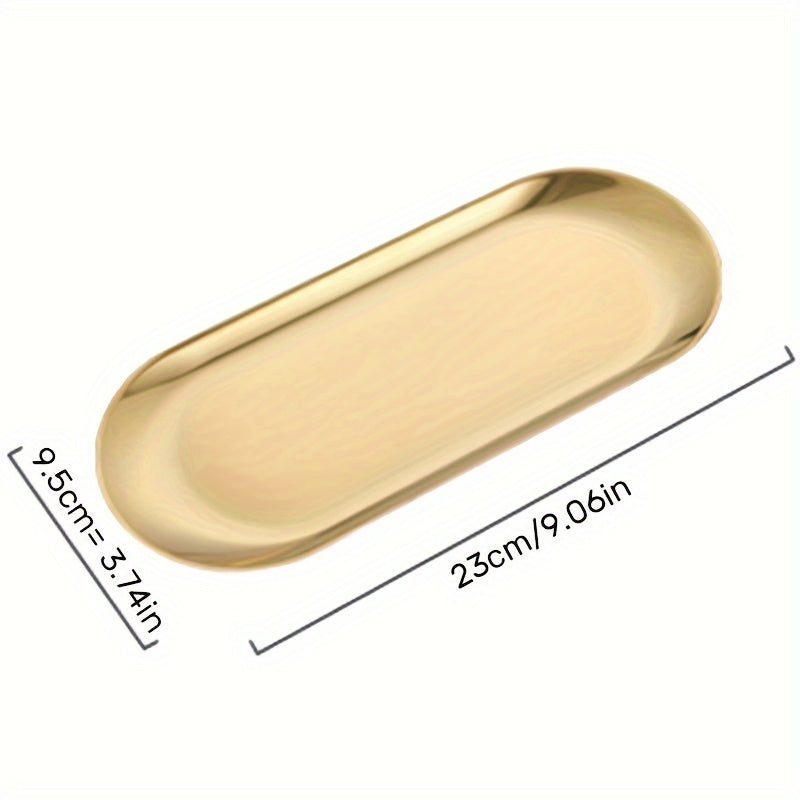 Organizador de bandeja de acero inoxidable dorado para maquillaje, perfume, joyas y decoración de baño