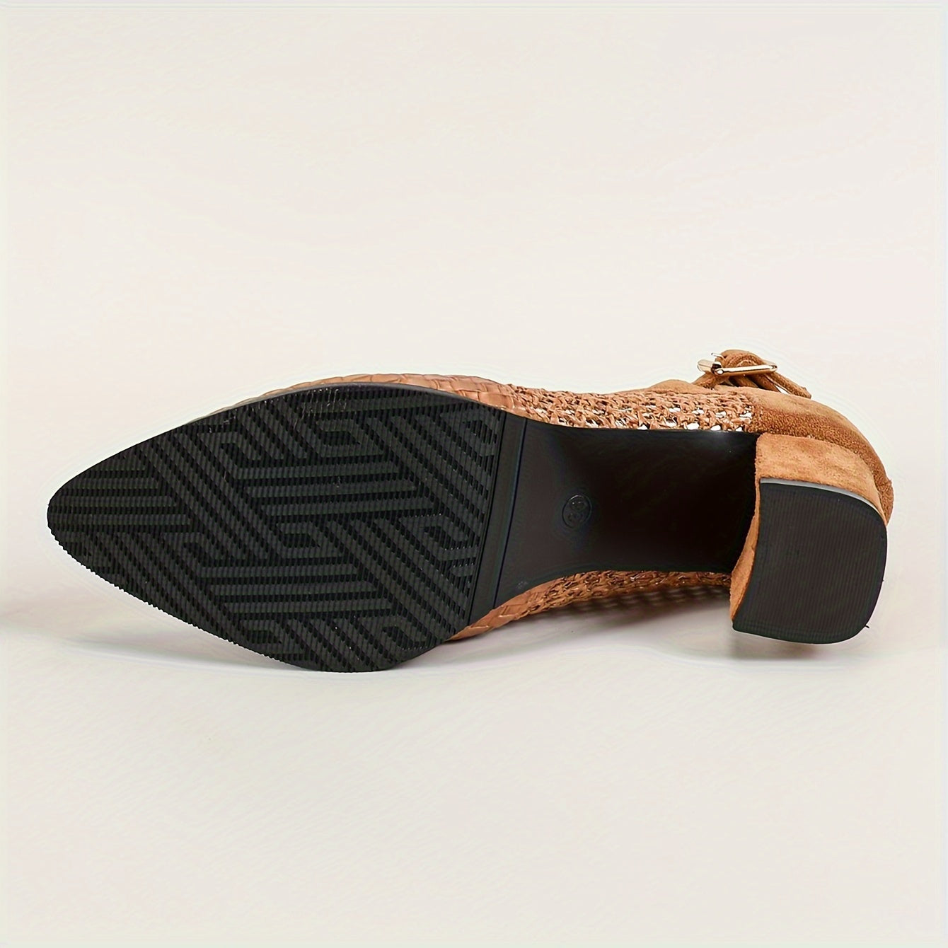 Ladies Brown and Black Synthetic Pointed Toe Mid Heel Casual Shoes