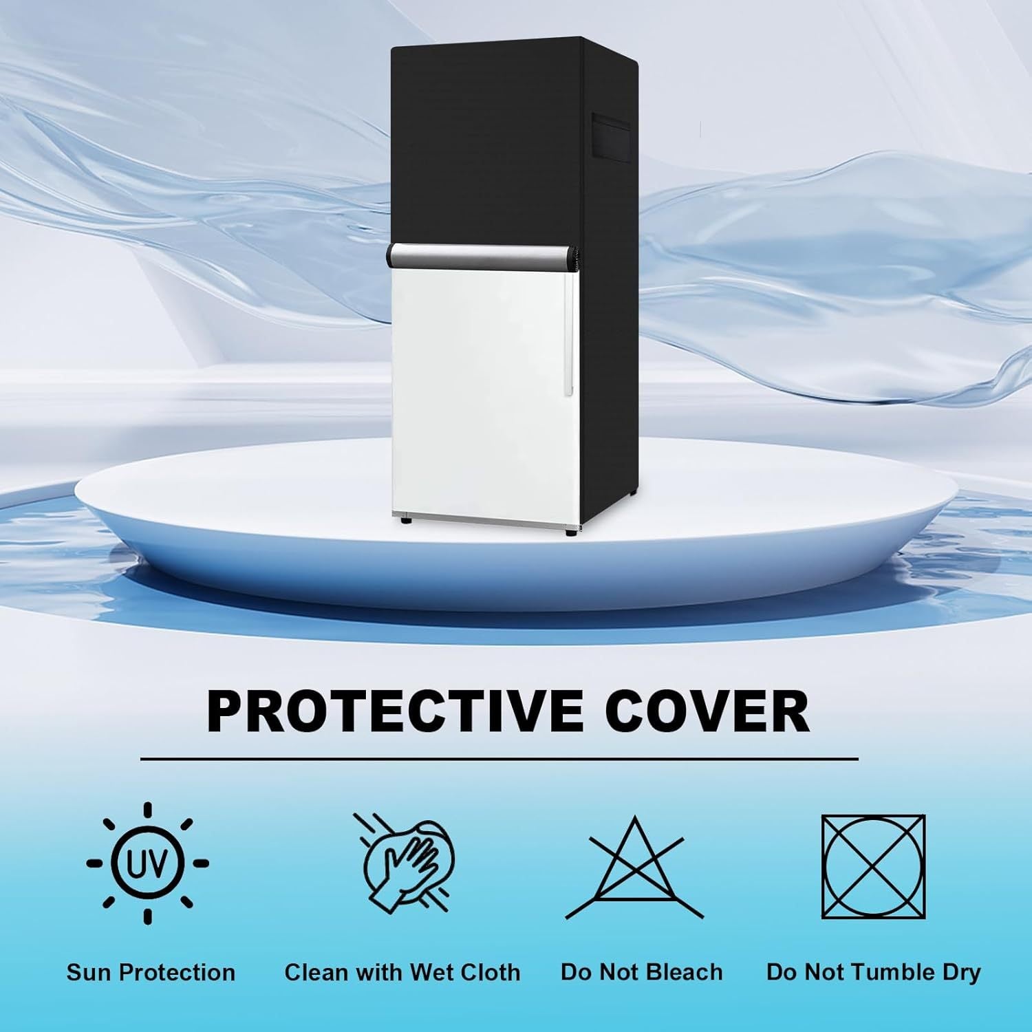 Outdoor Waterproof Refrigerator Cover for Upright Freezers Black 58.42cm W x 58.42cm D x 142.24cm H
