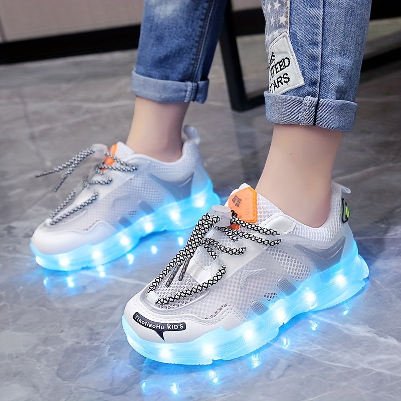 Kids' Light-Up Sneakers Boys Girls Rechargeable Colorful Breathable Mesh Spring Summer