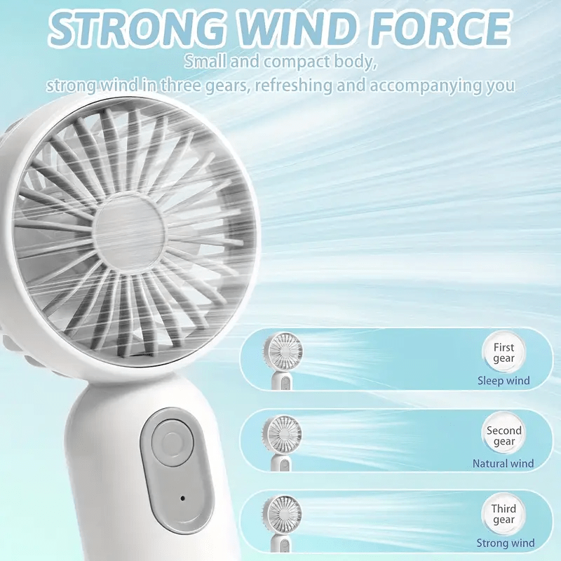 Mini ventilador portátil con 3 velocidades, recargable por USB, ligero para oficina, viajes, exteriores y camping