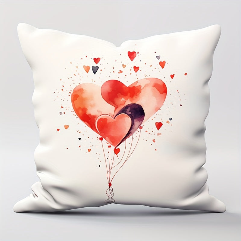 Valentine's Day Red Rose Pillow Cover with Floral Heart Design Polyester Blend Zippered Cushion Case for Sofa Bed Office Decor