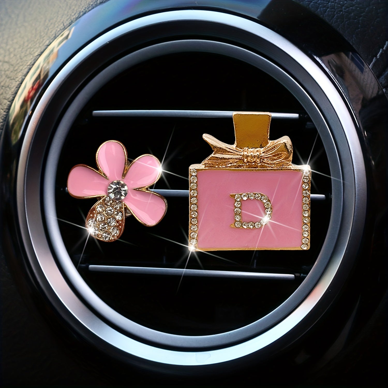 Ayollar uchun bezakli gul shaklidagi avtomobil hidi uchun shisha 2 dona rhinestone havo tozalovchi
