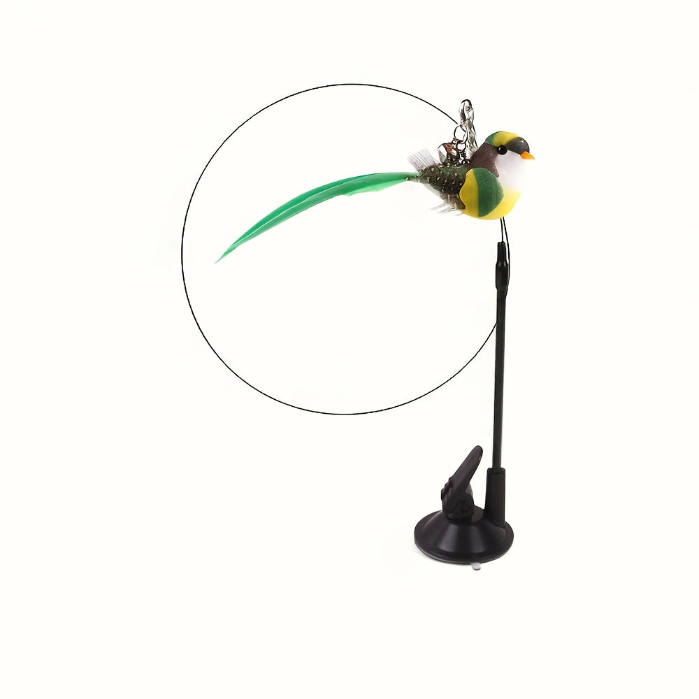Interactive Cat Teaser Wand with Suction Cup Bell and Detachable Bird Toy
