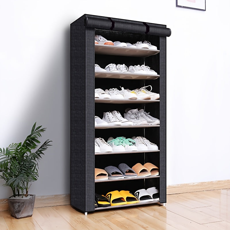 6-10 Layer Metal Shoe Rack with Dust-Proof Rolling Door Space-Saving Storage