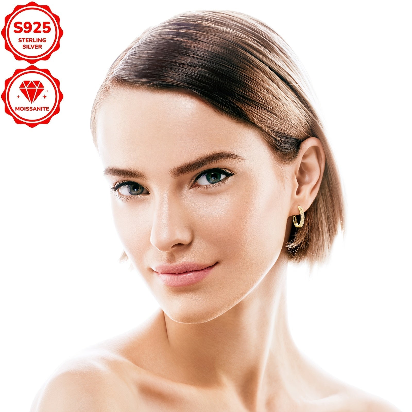 Ayollar uchun Sterling Silver Moissanite Halqa Earinglar, 1.5cm diametr, 0.16ct