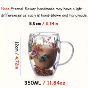 Glass Cups with Dried Flowers 11.83oz Vintage Gypsophila Pattern Reusable