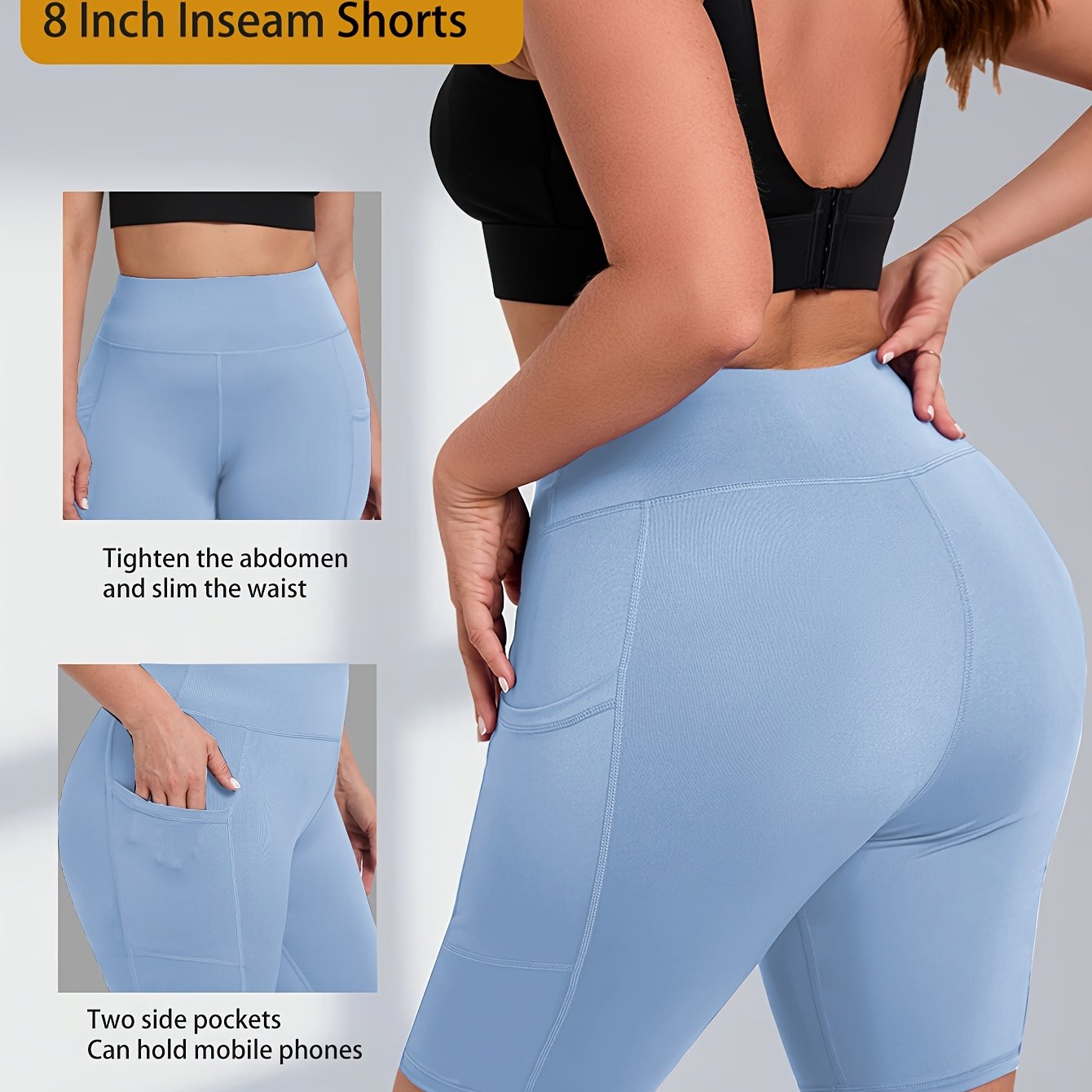Plus Size High-Waisted Yoga Shorts Breathable Workout Leggings with Pockets