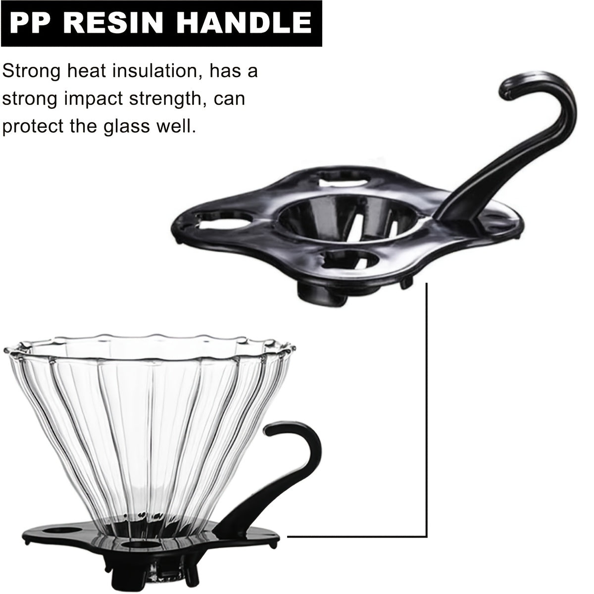 Glass Pour Over Coffee Dripper with Handle, Reusable Cone Filter for Home Office Travel