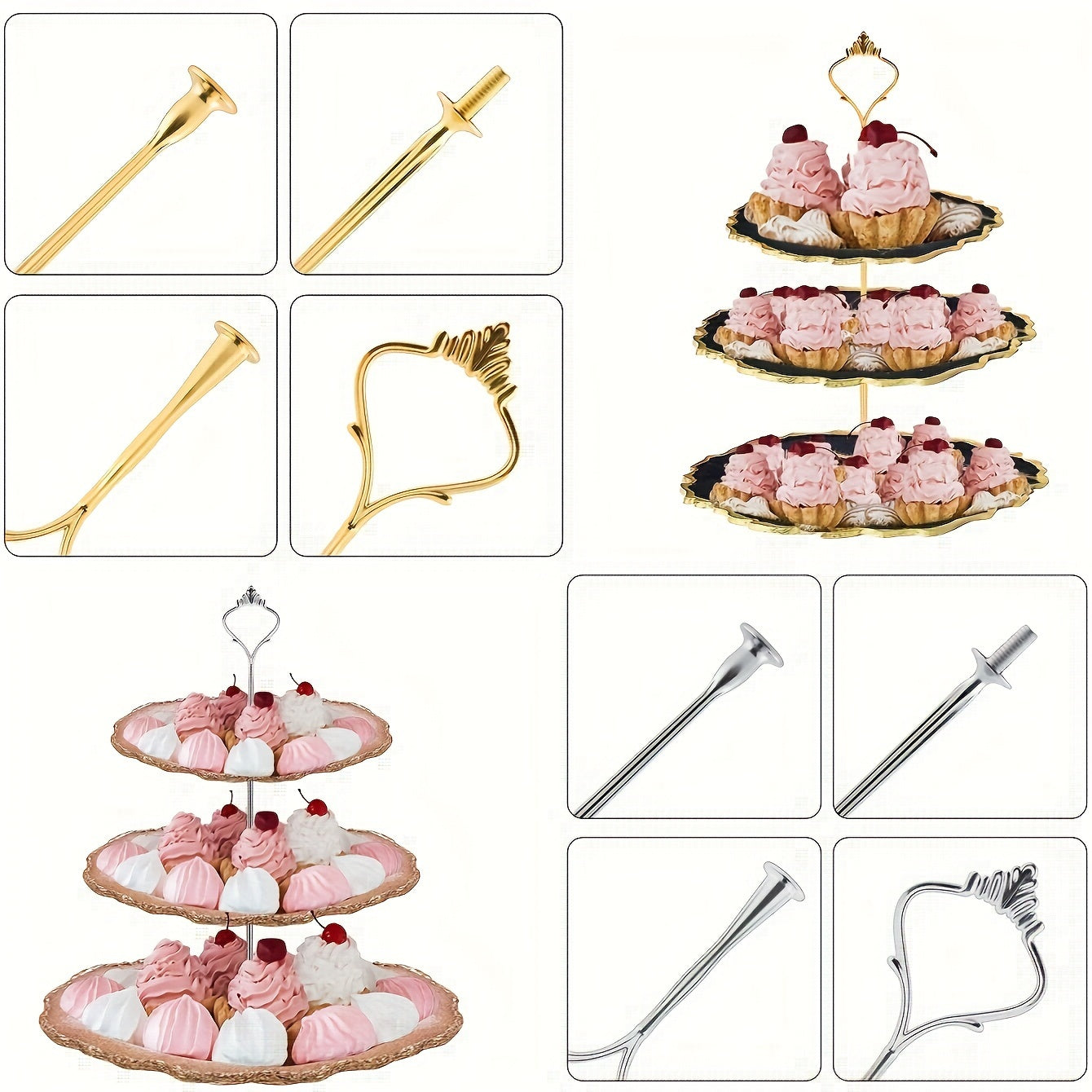 Cake Stand Hardware Accessories 3-Tier Mold Crown Resin for Weddings Parties Gold Silver