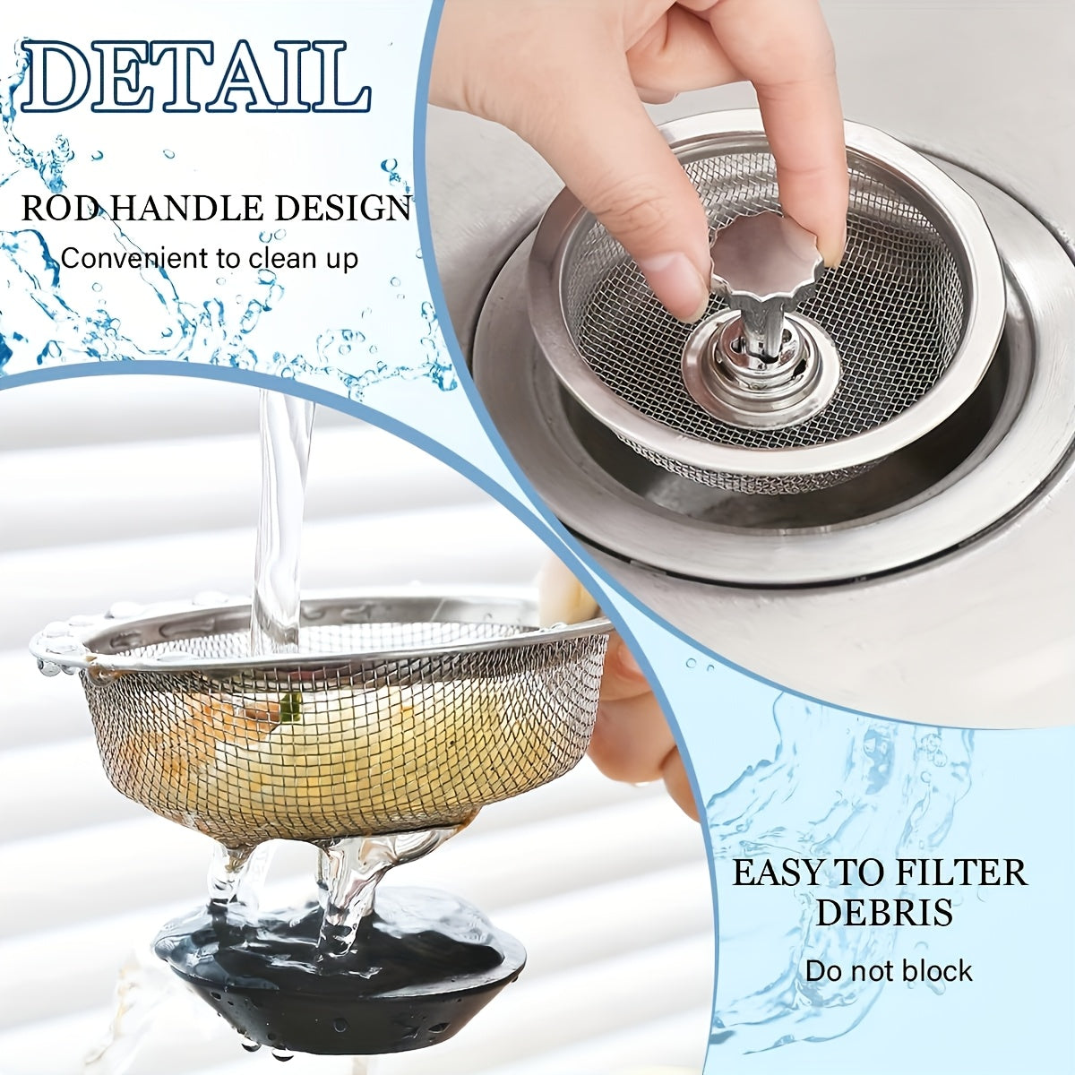 Stainless Steel Kitchen Sink Strainer with Dual Mesh Sizes for Clog Prevention
