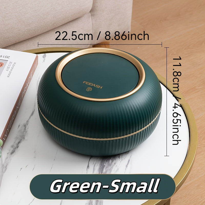 Large Capacity White and Gold Plastic Trash Can with Lid and Round Design