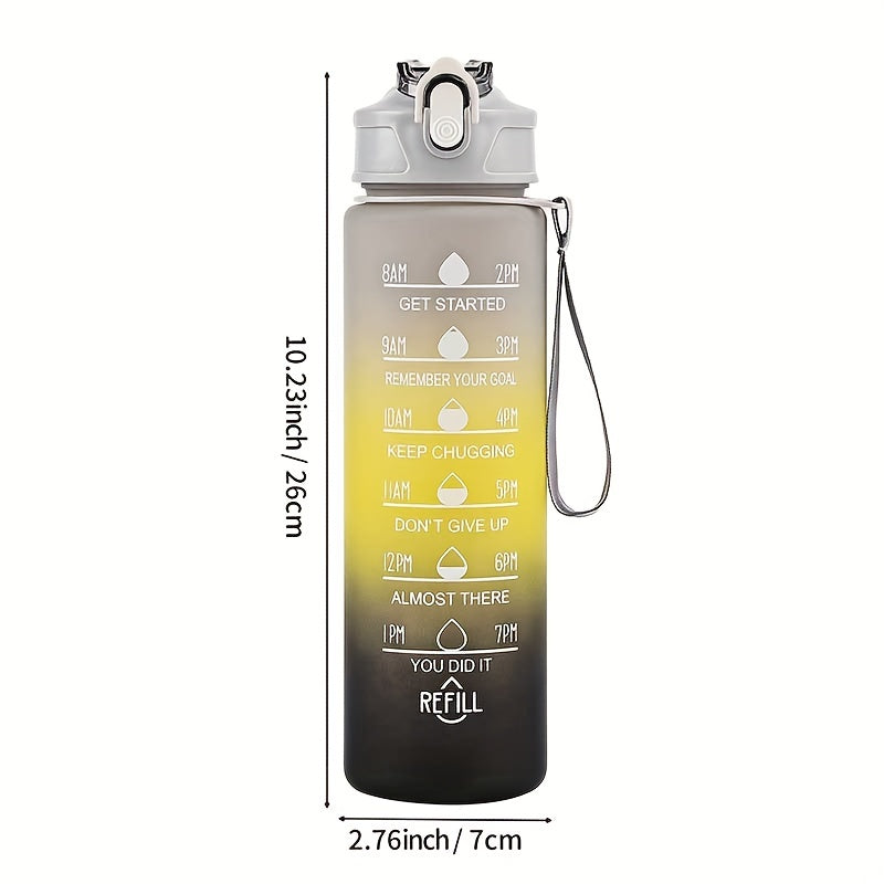 32oz Water Bottle with Time Marker and Carry Rope for Fitness and Outdoor Use
