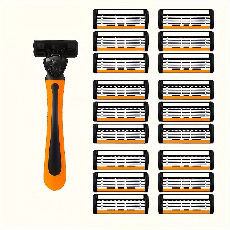 Men's Safety Razor Set with Non-Slip Metal Handle and Sharp Blades for Beard and Mustache Grooming