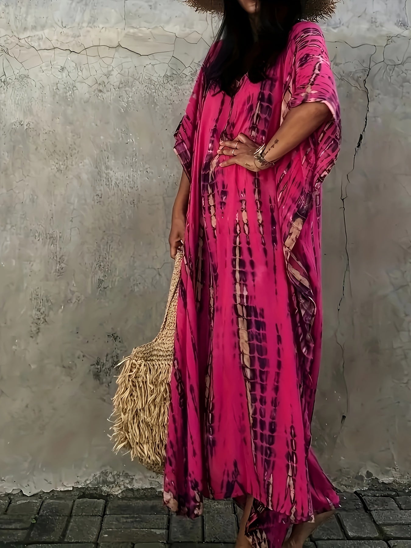 Plus Size V-Neck Sleep Dress Long Sleeve Lightweight Polyester All-Season Women's