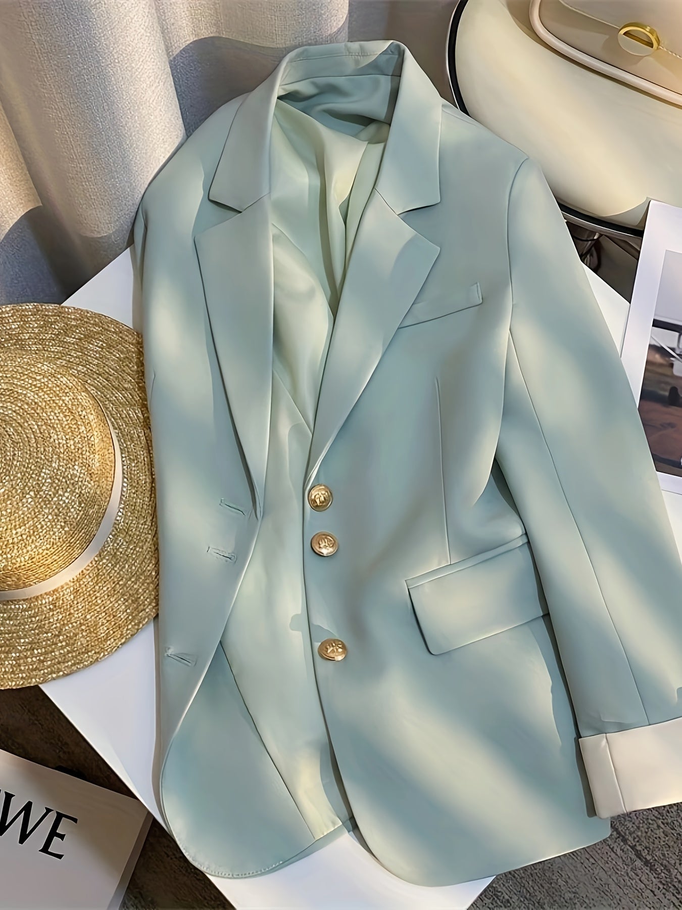 Blazer para mujer de color sólido con solapa de muesca sencilla para oficina en primavera y otoño