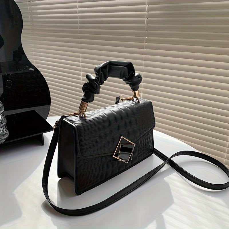 Women's Faux Leather Satchel Bag with Buckle Closure and Edge Paint