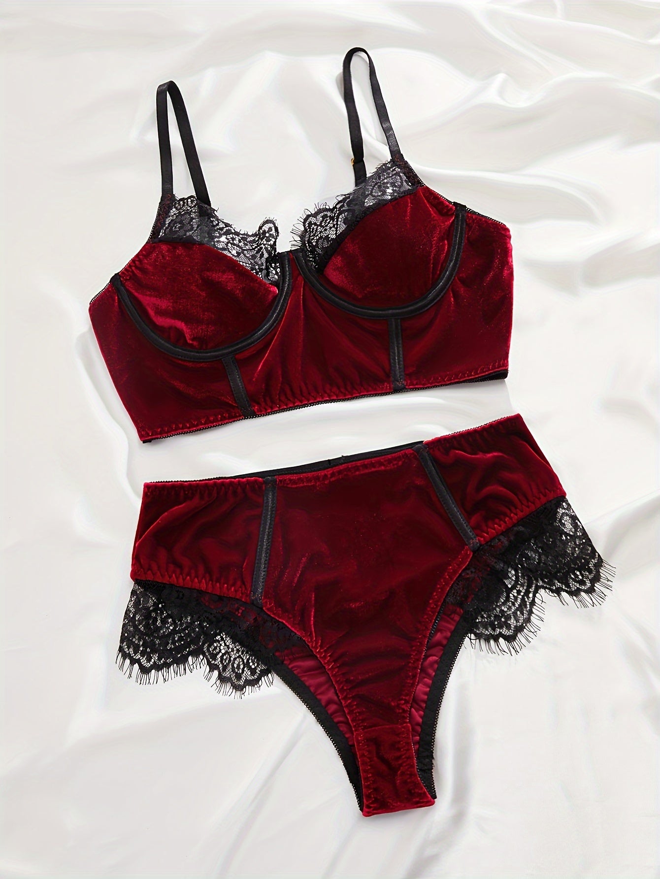 Women's Lingerie Set with Thin Shoulder Straps Bra and Panty Sexy Clothing