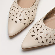 Women's Pointed-Toe Slip-On Flats Breathable Cut-Out Beige Synthetic Shoes