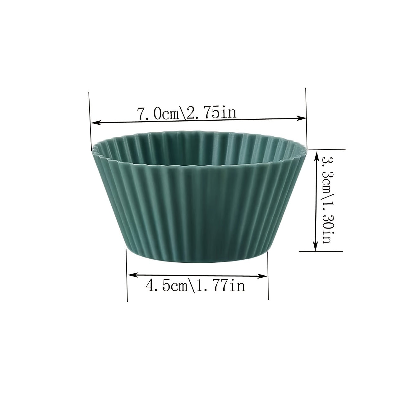 Morandi rangli silikon muffin stakanlari 12 yoki 24 dona to'plamda mavjud. Ushbu mini muffin va keks pishirish panasi, shuningdek, silikon tart qolip sifatida ham ishlatilishi mumkin, diametri 2.75" va balandligi 1.3".
